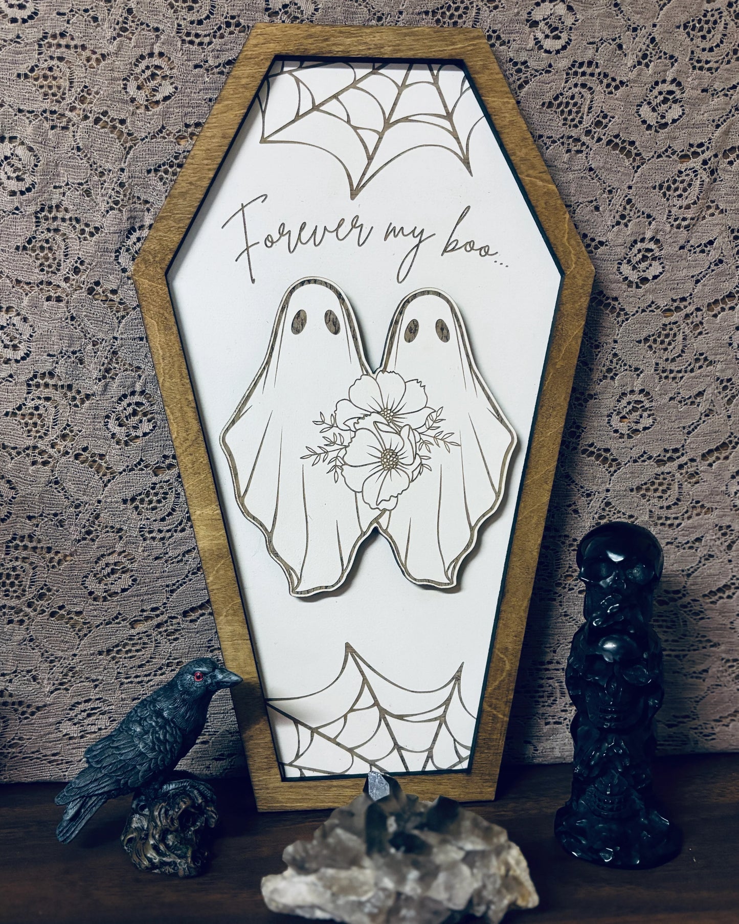 Forever My Boo Coffin Shaped Ghost Couple Sign | Spooky Season Decor