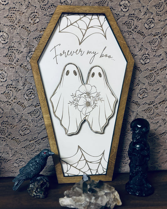Forever My Boo Coffin Shaped Ghost Couple Sign | Spooky Season Decor
