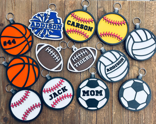 Sports Bag Tags | Sports Keychains | Baseball Keychain | Softball Bag Tag | Soccer | Football | Basketball | Volleyball | Cheer